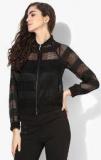 Kazo Black Self Pattern Shrug Women