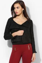 Kazo Black Solid Winter Shrugs women