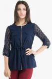 Kazo Navy Blue Embroidered Summer Jacket Women