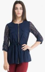 Kazo Navy Blue Embroidered Summer Jacket women