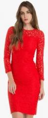 Kazo Red Coloured Solid Bodycon Dress women