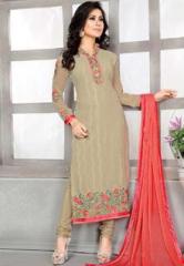 Khushali Fashion Beige Embroidered Dress Material women