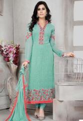 Khushali Fashion Green Embroidered Dress Material women