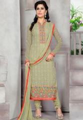 Khushali Fashion Olive Embroidered Dress Material women