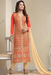 Khushali Fashion Orange Embroidered Dress Material women