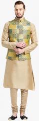 Kisah Beige Solid Kurta Pyjama With Ethnic Jacket men