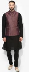 Kisah Black Solid Kurta Pyjama With Jacket men