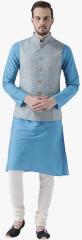 Kisah Blue Solid Kurta Pyjama With Ethnic Jacket men