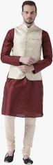 Kisah Maroon Self Design Kurta Pyjama With Ethnic Jacket men