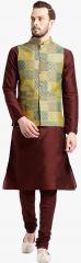 Kisah Maroon Solid Kurta Pyjama With Ethnic Jacket men