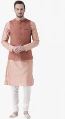 Kisah Peach Solid Kurta Pyjama With Ethnic Jacket men