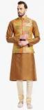 Kisah Rust Solid Kurta Pyjama With Ethnic Jacket Men