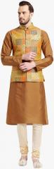 Kisah Rust Solid Kurta Pyjama With Ethnic Jacket men