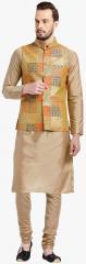 Kisah Taupe Solid Kurta Pyjama With Ethnic Jacket men