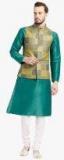 Kisah Teal Solid Kurta Pyjama With Ethnic Jacket Men