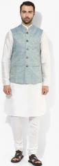 Kisah White Solid Kurta Pyjama With Jacket men