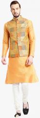 Kisah Yellow Solid Kurta Pyjama With Ethnic Jacket men