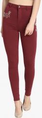 Kotty Maroon Skinny Fit High Rise Clean Look Jeans women