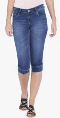 Kraus Navy Blue Washed Capri women