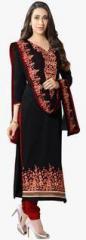 Kvsfab Black Embroidered Dress Material women