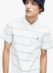 Lacoste White Slim Fit Striped Casual Shirt men