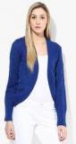 Latin Quarters Blue Solid Shrug women