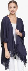 Latin Quarters Navy Blue Solid Open Front Shrug women