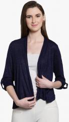 Latin Quarters Navy Blue Solid Shrug women