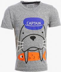 Lazy Shark Grey Printed Regular Fit T shirt boys