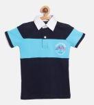 Lazy Shark Navy Blue Colourblocked Polo Collar T Shirt Boys