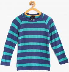 Lazy Shark Navy Blue Striped Round Neck T Shirt boys