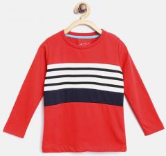 Lazy Shark Red & Navy Striped Round Neck T Shirt boys