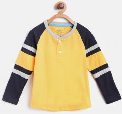 Lazy Shark Yellow Solid Henley Neck T Shirt boys