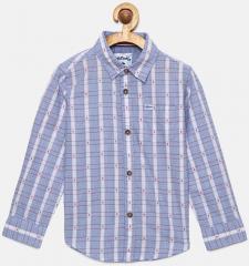 Lee Cooper Blue & White Regular Fit Printed Casual Shirt boys