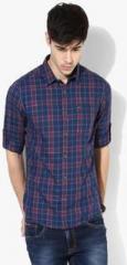 Lee Cooper Navy Blue Checked Regular Fit Casual Shirt men