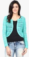 Lelegantae Aqua Blue Solid Shrug women