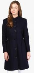 Lelegantae Navy Blue Solid Winter Jacket women