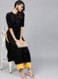 Libas Black & Golden Woven Design Straight Kurta women