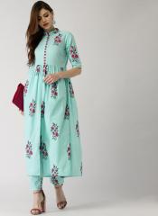 Libas Blue & Pink Printed Kurta with Trousers women