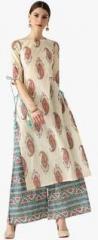 Libas Cream Printed Palazzo Kurta Set women