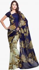 Ligalz Navy Blue Printed Saree women