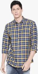 Linen Club Blue Regular Fit Checked Casual Shirt men