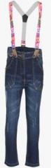 Little Kangaroos Blue Solid Jeans With Suspender girls