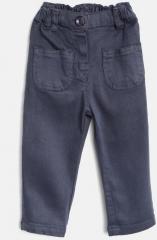 Little Kangaroos Girls Navy Blue Solid Regular Trousers