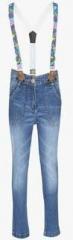 Little Kangaroos Light Blue Solid Jeans With Suspender girls