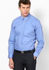 London Bridge Solid Blue Slim Fit Formal Shirt men