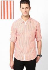 London Bridge Striped Orange Casual Shirt men