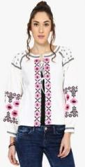 Loom Tree White Embroidered Shrug women