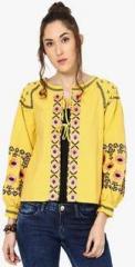 Loom Tree Yellow Embroidered Shrug women