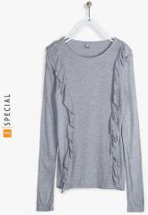 Losan Grey Melange Casual Top girls